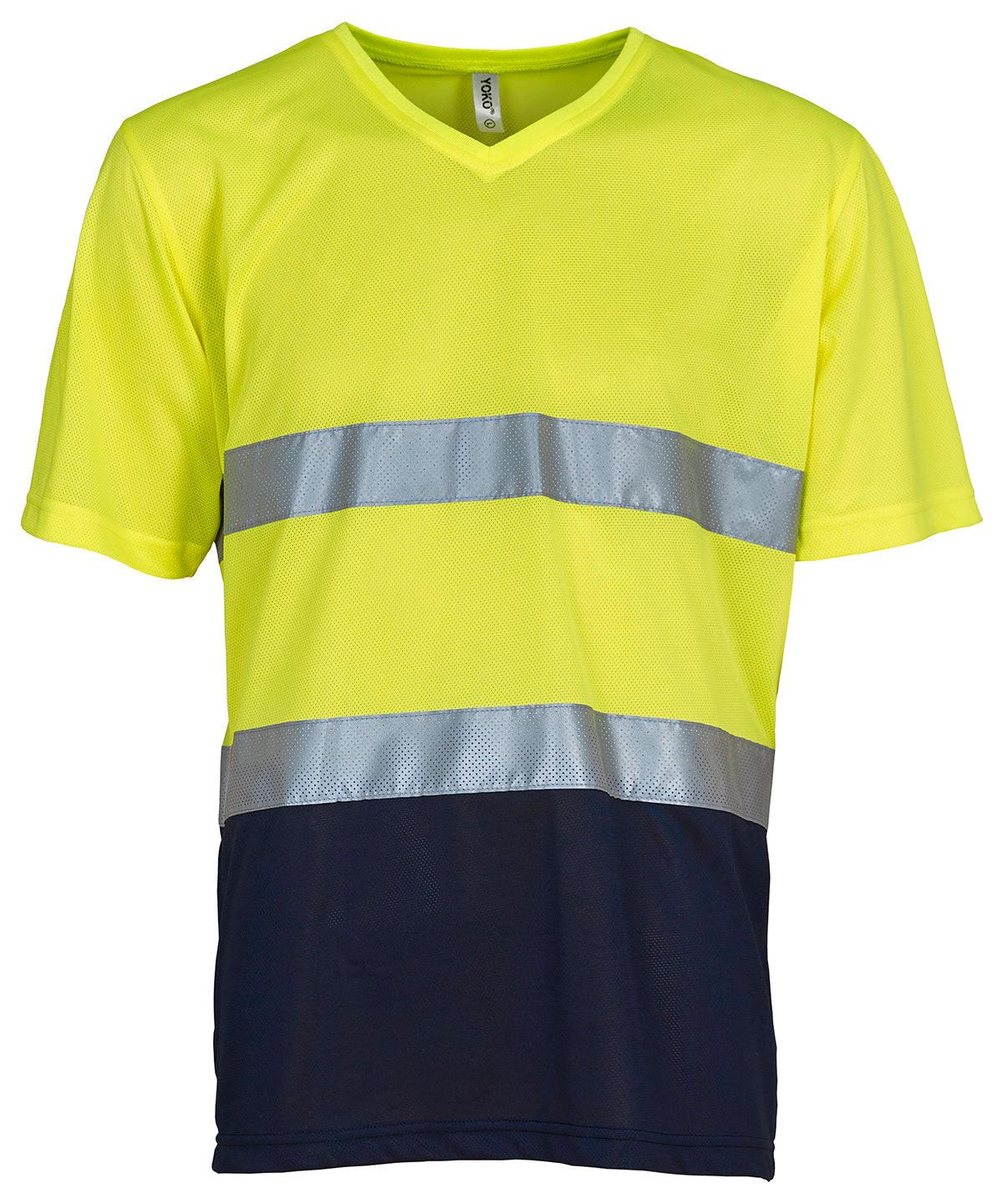 Yellow/Navy - Hi-vis top cool super light v-neck t-shirt (HVJ910) T-Shirts Yoko Plus Sizes, Safetywear, Workwear Schoolwear Centres