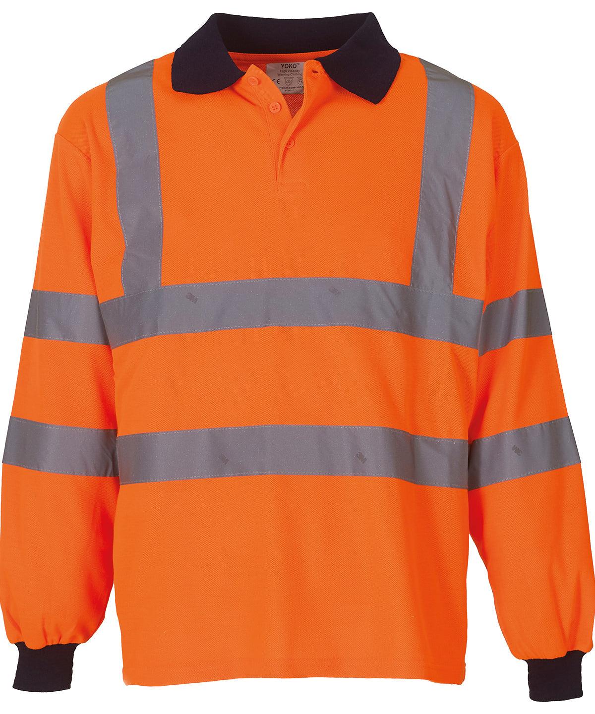 Orange - Hi-vis long sleeve polo (HVJ310) Polos Yoko Plus Sizes, Polos & Casual, Safetywear, Workwear Schoolwear Centres