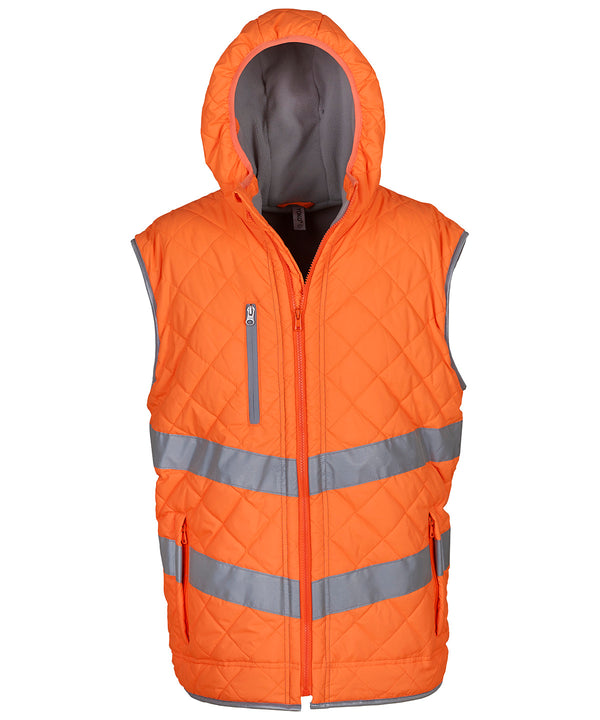Orange - Hi-vis Kensington hooded gilet (HV007) Body Warmers Yoko Plus Sizes, Safetywear, Workwear Schoolwear Centres