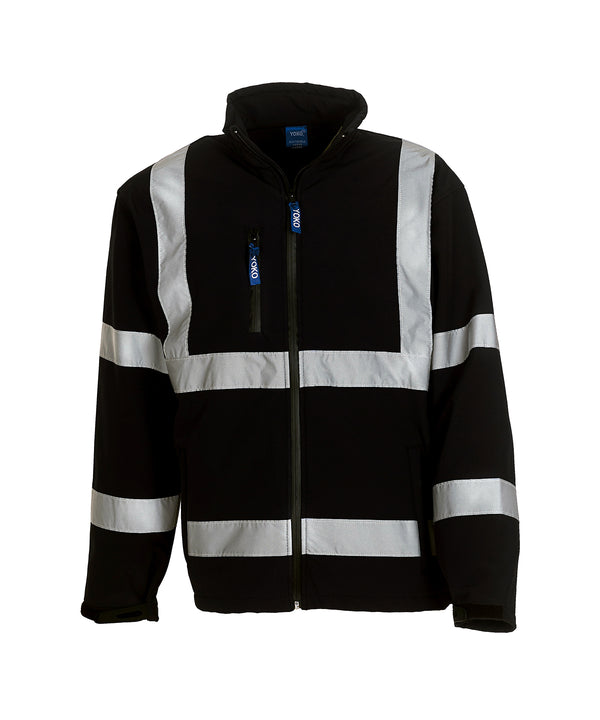 Black - Hi-vis softshell jacket (HVK09) Jackets Yoko Jackets & Coats, Must Haves, Plus Sizes, Safetywear, Softshells, Workwear Schoolwear Centres
