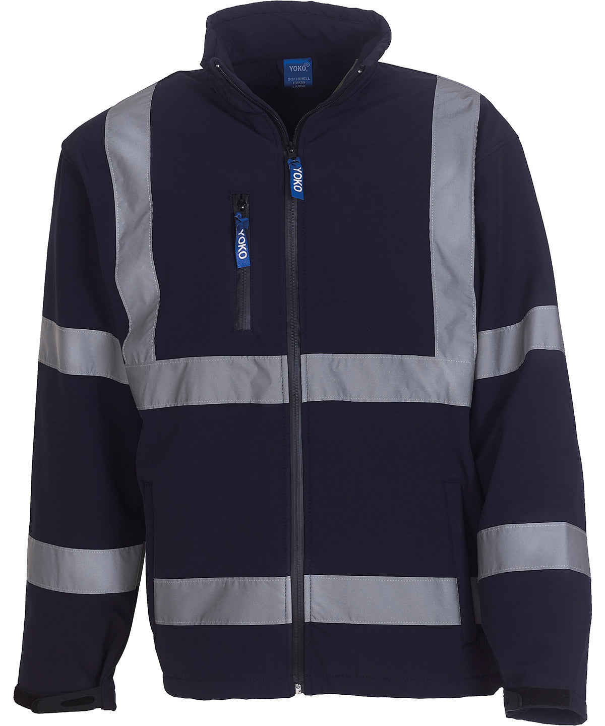 Navy - Hi-vis softshell jacket (HVK09) Jackets Yoko Jackets & Coats, Must Haves, Plus Sizes, Safetywear, Softshells, Workwear Schoolwear Centres