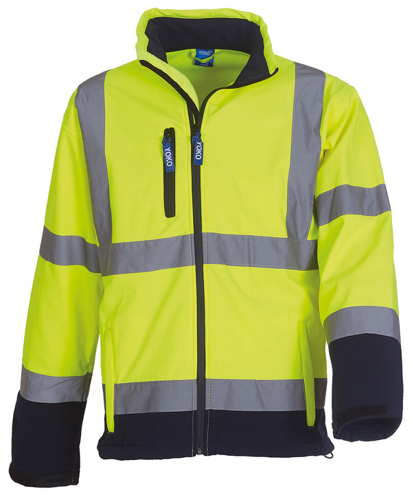Yellow/Navy - Hi-vis softshell jacket (HVK09) Jackets Yoko Jackets & Coats, Must Haves, Plus Sizes, Safetywear, Softshells, Workwear Schoolwear Centres