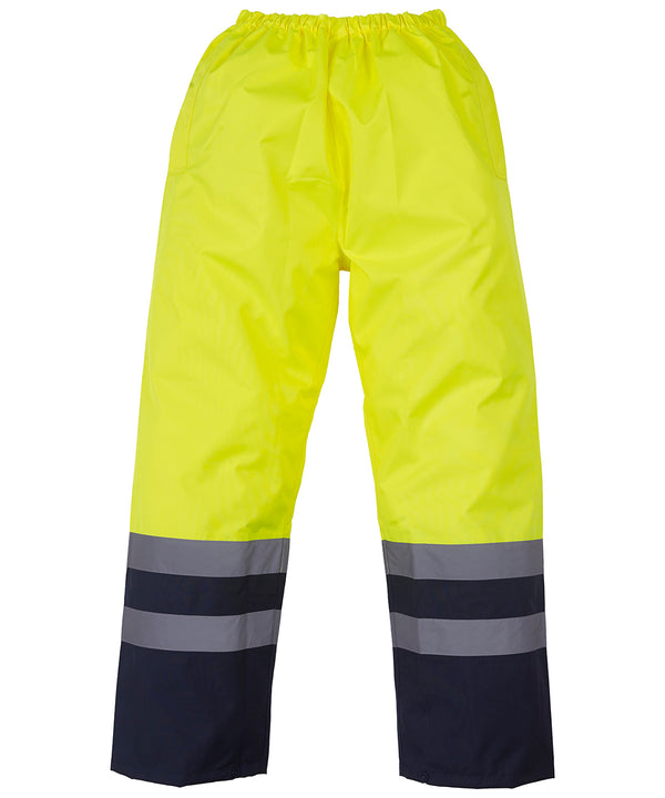 Yellow/Navy - Hi-vis waterproof overtrousers (HVS463) Trousers Yoko Plus Sizes, Safetywear, Workwear Schoolwear Centres