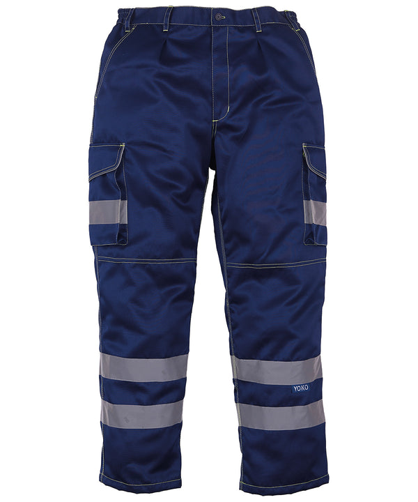 Navy - Hi-vis polycotton cargo trousers with kneepad pockets (HV018T/3M) Trousers Yoko Must Haves, Plus Sizes, Safetywear, Workwear Schoolwear Centres