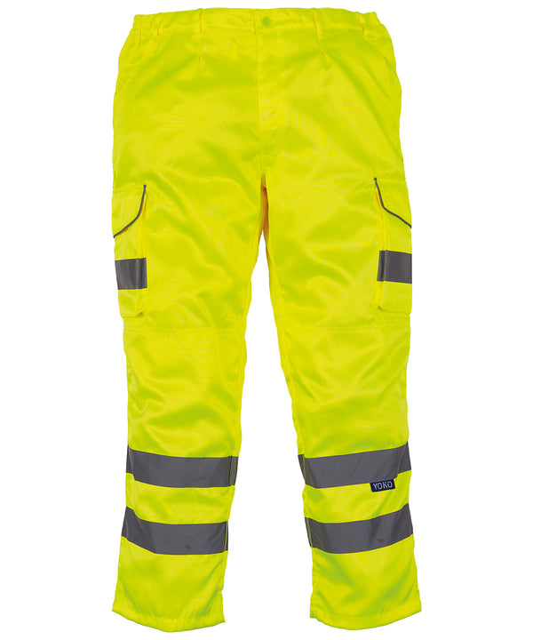 Yellow - Hi-vis polycotton cargo trousers with kneepad pockets (HV018T/3M) Trousers Yoko Must Haves, Plus Sizes, Safetywear, Workwear Schoolwear Centres
