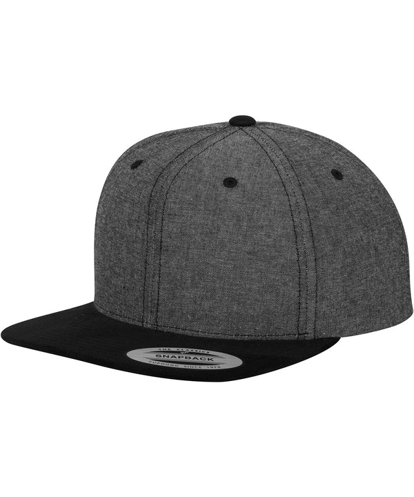 Black/Black - Chambray-suede snapback (6089CH) Caps Flexfit by Yupoong Headwear, Rebrandable Schoolwear Centres