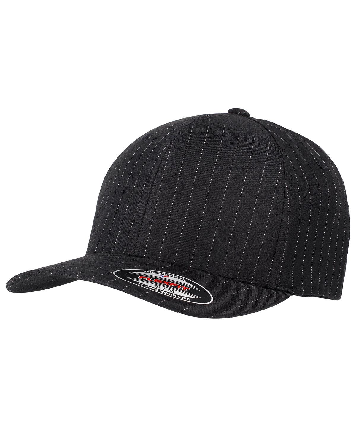 Black/White - Flexfit pinstripe (6195P) Caps Flexfit by Yupoong Headwear, Rebrandable Schoolwear Centres