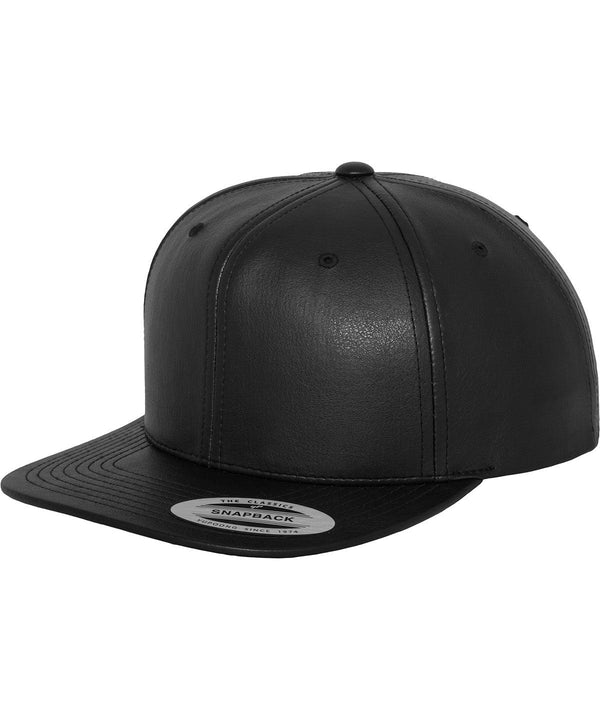 Black/Black - Full leather imitation snapback (6089FL) Caps Flexfit by Yupoong Headwear, Rebrandable Schoolwear Centres