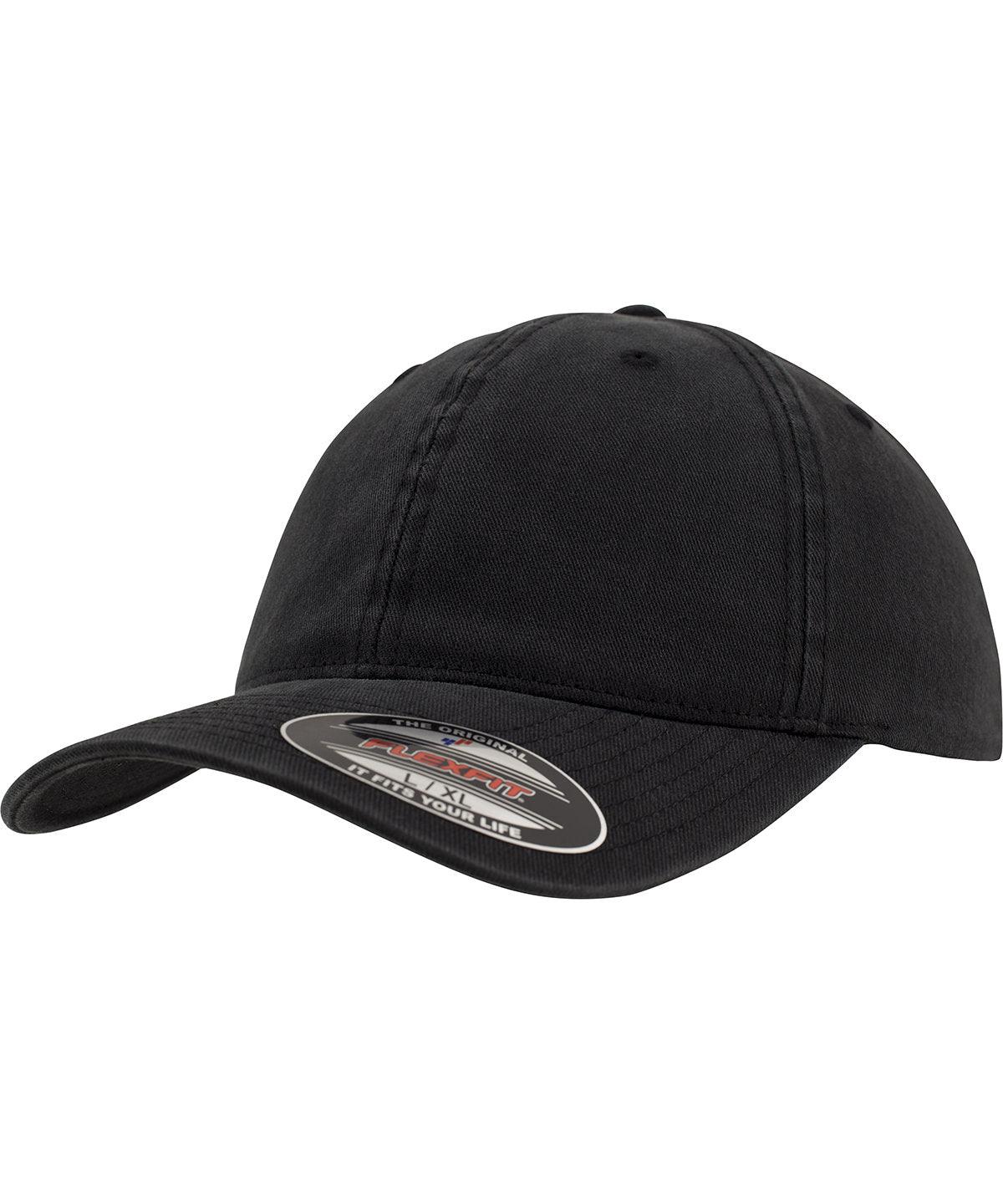 Black - Flexfit garment washed cotton dad hat (6997) Caps Flexfit by Yupoong Headwear, Rebrandable Schoolwear Centres