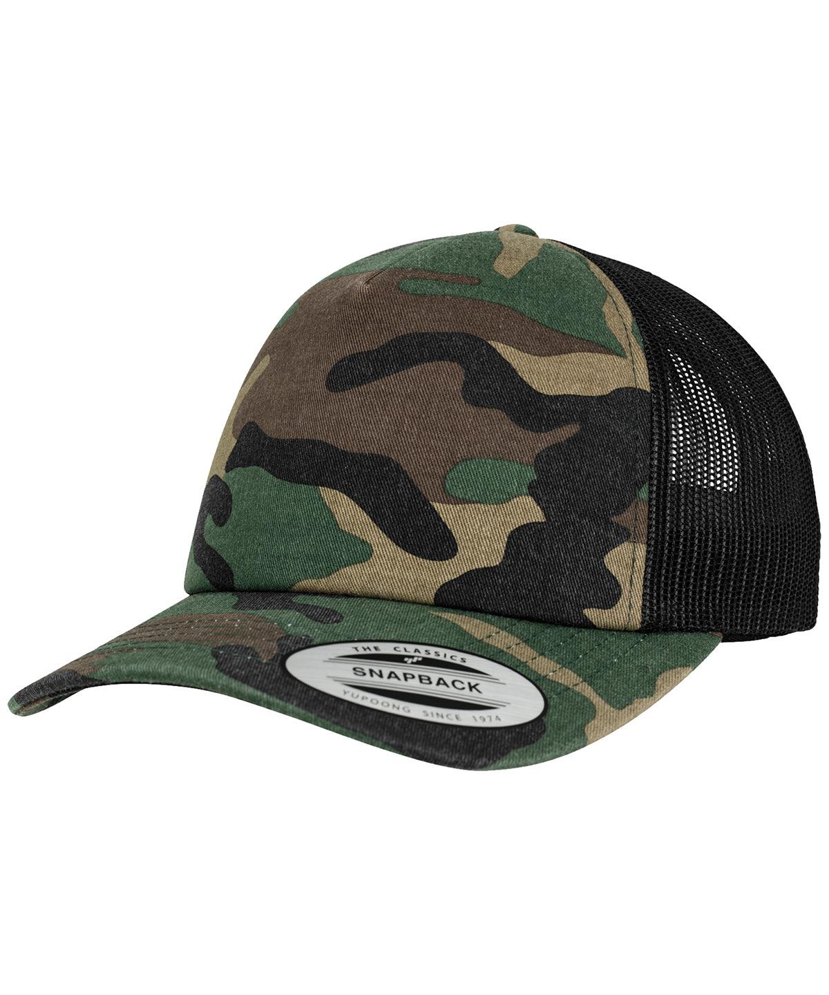 Wood Camo/Black - Camo trucker cap (6606C) Caps Flexfit by Yupoong Camo, Headwear, Rebrandable Schoolwear Centres