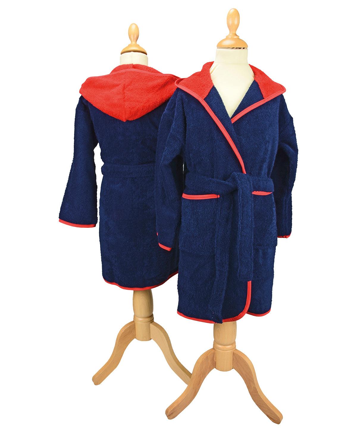 French Navy/Fire Red - ARTG® Boyzz & Girlzz® hooded bathrobe Robes A&R Towels Gifting & Accessories, Homewares & Towelling, Junior, Raladeal - Recently Added Schoolwear Centres