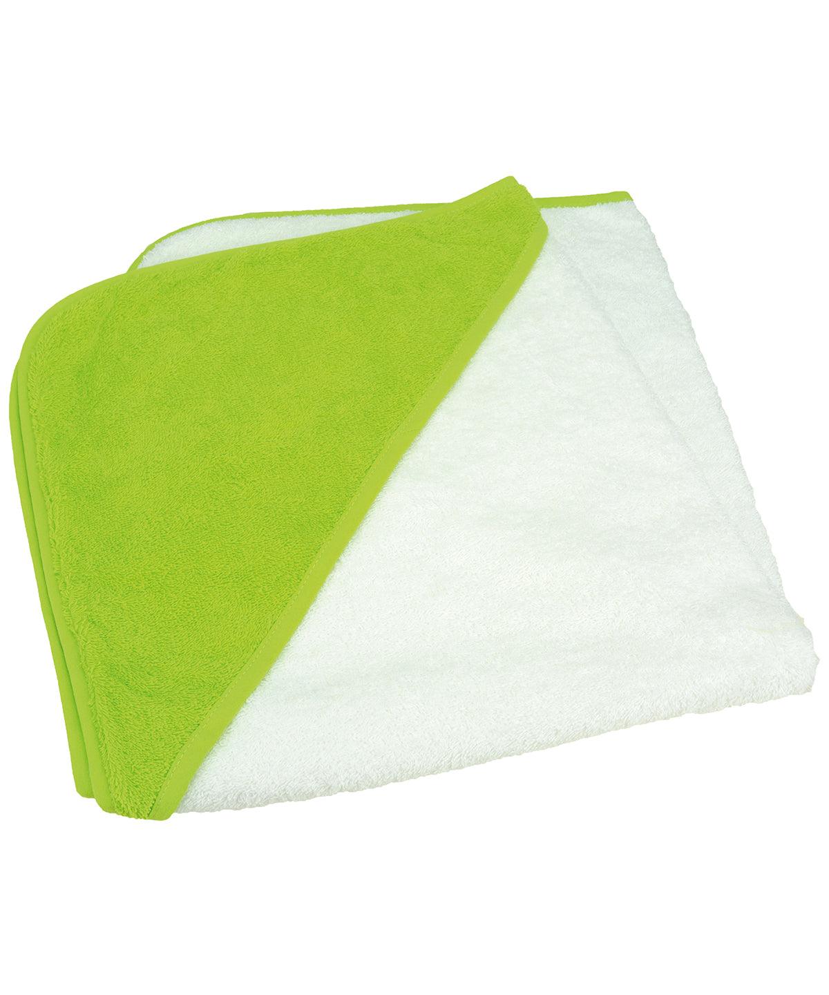 White/Lime Green/Lime Green - ARTG® Babiezz® medium baby hooded towel Towels A&R Towels Baby & Toddler, Homewares & Towelling Schoolwear Centres