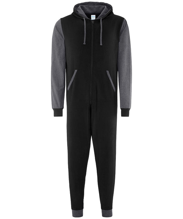 Black/Charcoal - Contrast all-in-one Onesies Comfy Co Lounge & Underwear, Rebrandable, Winter Essentials Schoolwear Centres