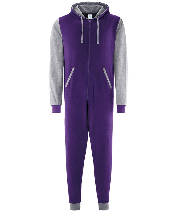 Purple/Heather Grey - Contrast all-in-one Onesies Comfy Co Lounge & Underwear, Rebrandable, Winter Essentials Schoolwear Centres