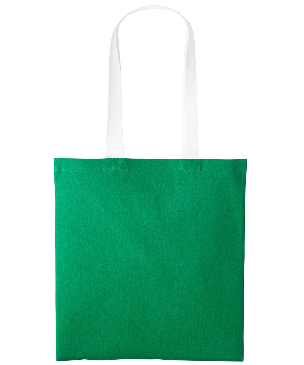 Kelly Green/White - Varsity cotton shopper long handle Bags Nutshell® Bags & Luggage, Crafting, Perfect for DTG print Schoolwear Centres