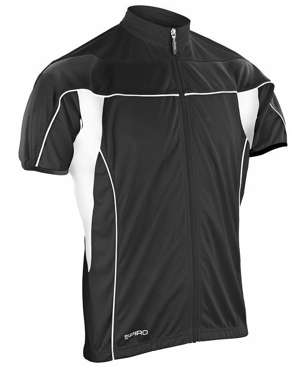Black/White - Spiro bikewear full-zip top Jackets Spiro Activewear & Performance, Hyperbrights and Neons, Sports & Leisure, UPF Protection Schoolwear Centres