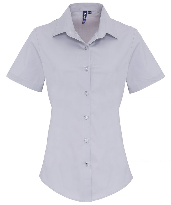 Women's stretch fit cotton poplin short sleeve blouse