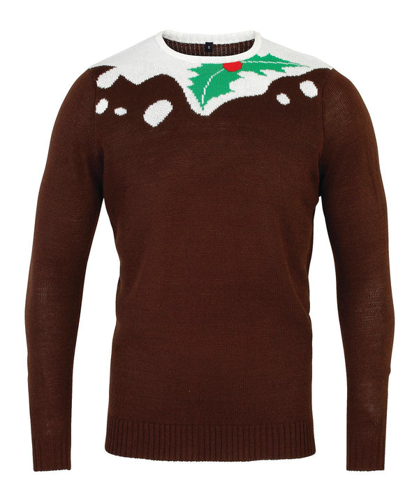 Brown/White - Pudding - 2D adults Christmas jumper Knitted Jumpers The Christmas Shop Christmas Schoolwear Centres