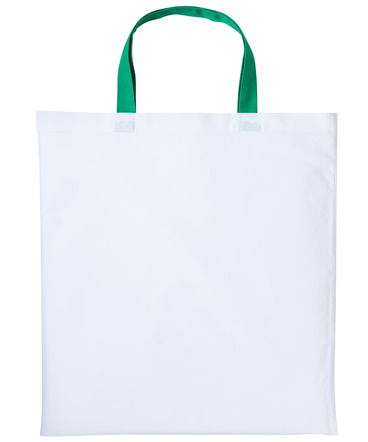 White/Kelly Green - Varsity cotton shopper short handle Bags Nutshell® Bags & Luggage, Crafting, Perfect for DTG print Schoolwear Centres