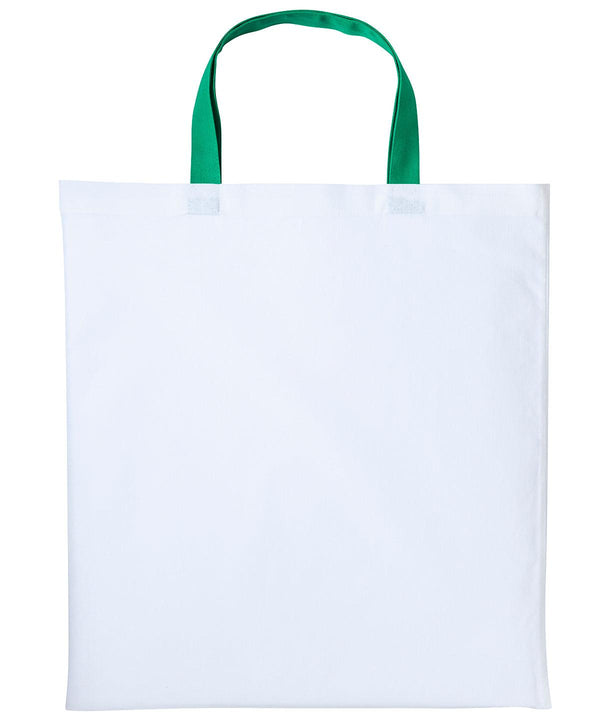 White/Kelly Green - Varsity cotton shopper short handle Bags Nutshell® Bags & Luggage, Crafting, Perfect for DTG print Schoolwear Centres