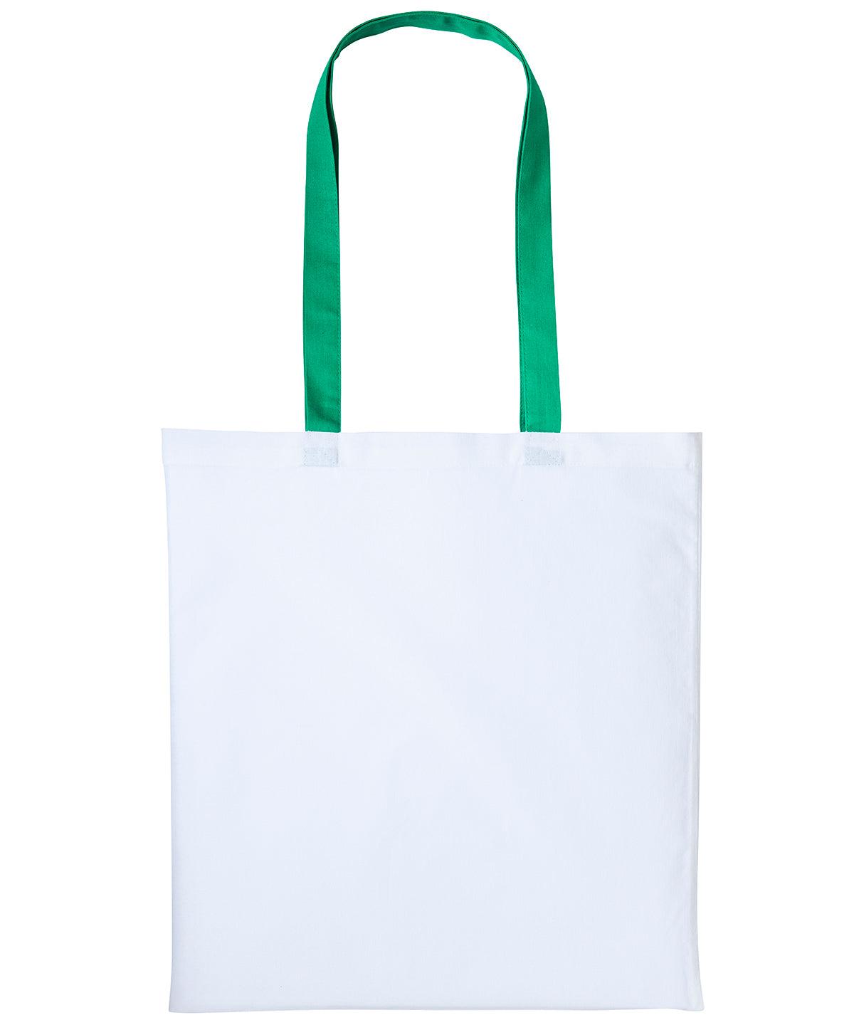 White/Kelly Green - Varsity cotton shopper long handle Bags Nutshell® Bags & Luggage, Crafting, Perfect for DTG print Schoolwear Centres