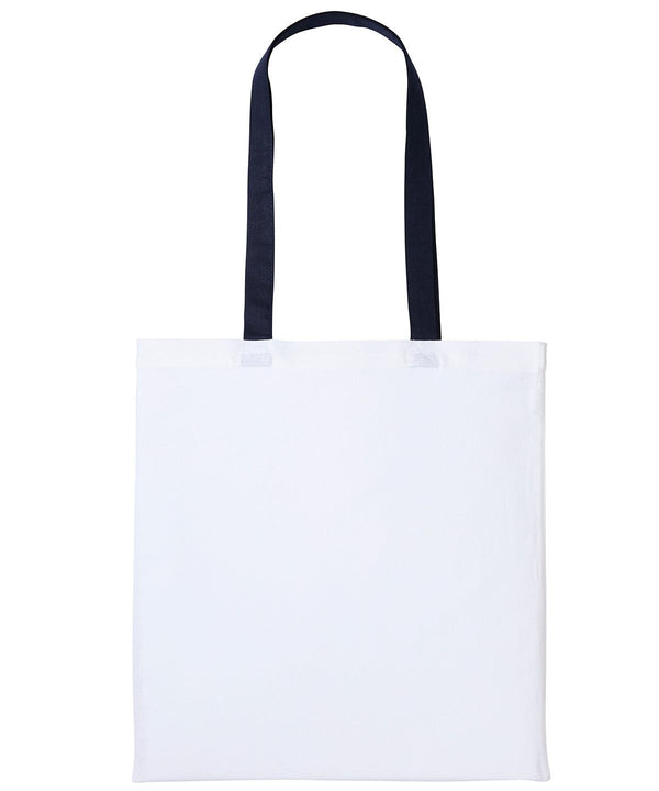 White/Oxford Navy - Varsity cotton shopper long handle Bags Nutshell® Bags & Luggage, Crafting, Perfect for DTG print Schoolwear Centres