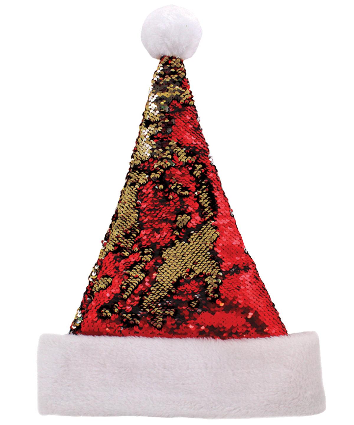 Red/Gold - Reversible sequin Santa hat Hats The Christmas Shop Christmas Schoolwear Centres