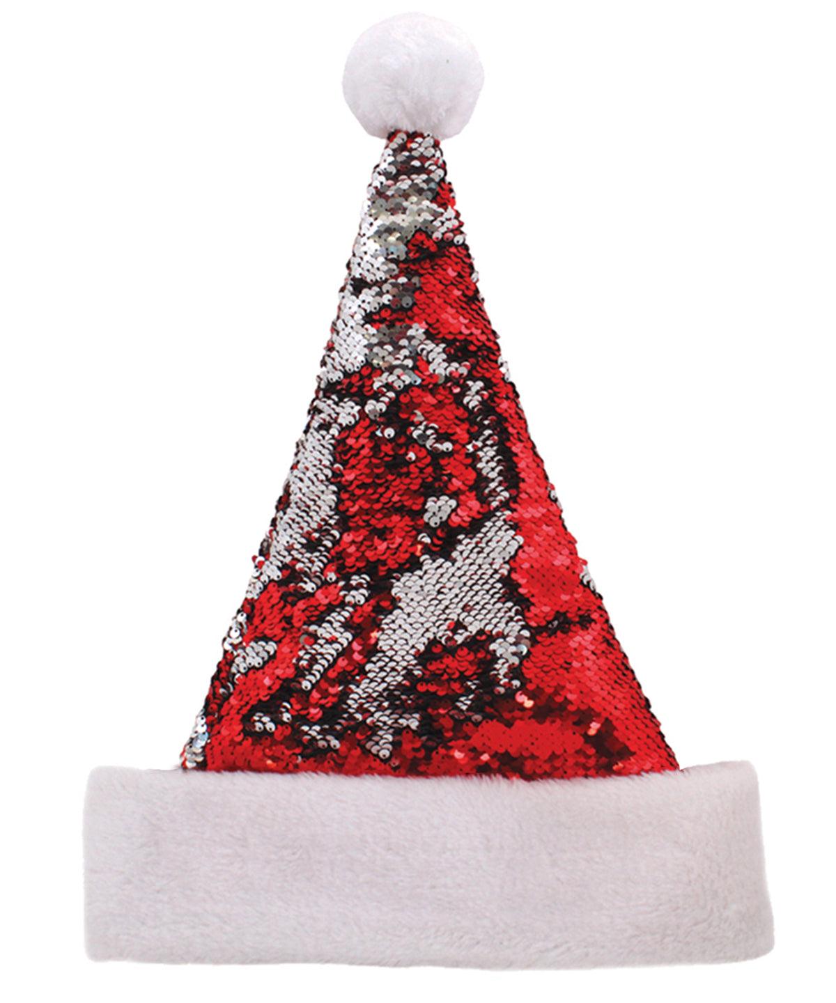 Red/Silver - Reversible sequin Santa hat Hats The Christmas Shop Christmas Schoolwear Centres