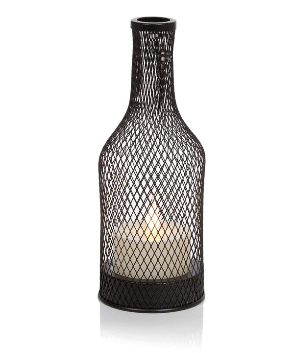 Black - Mesh bottle with flame decoration Christmas Decorations The Christmas Shop Christmas Schoolwear Centres
