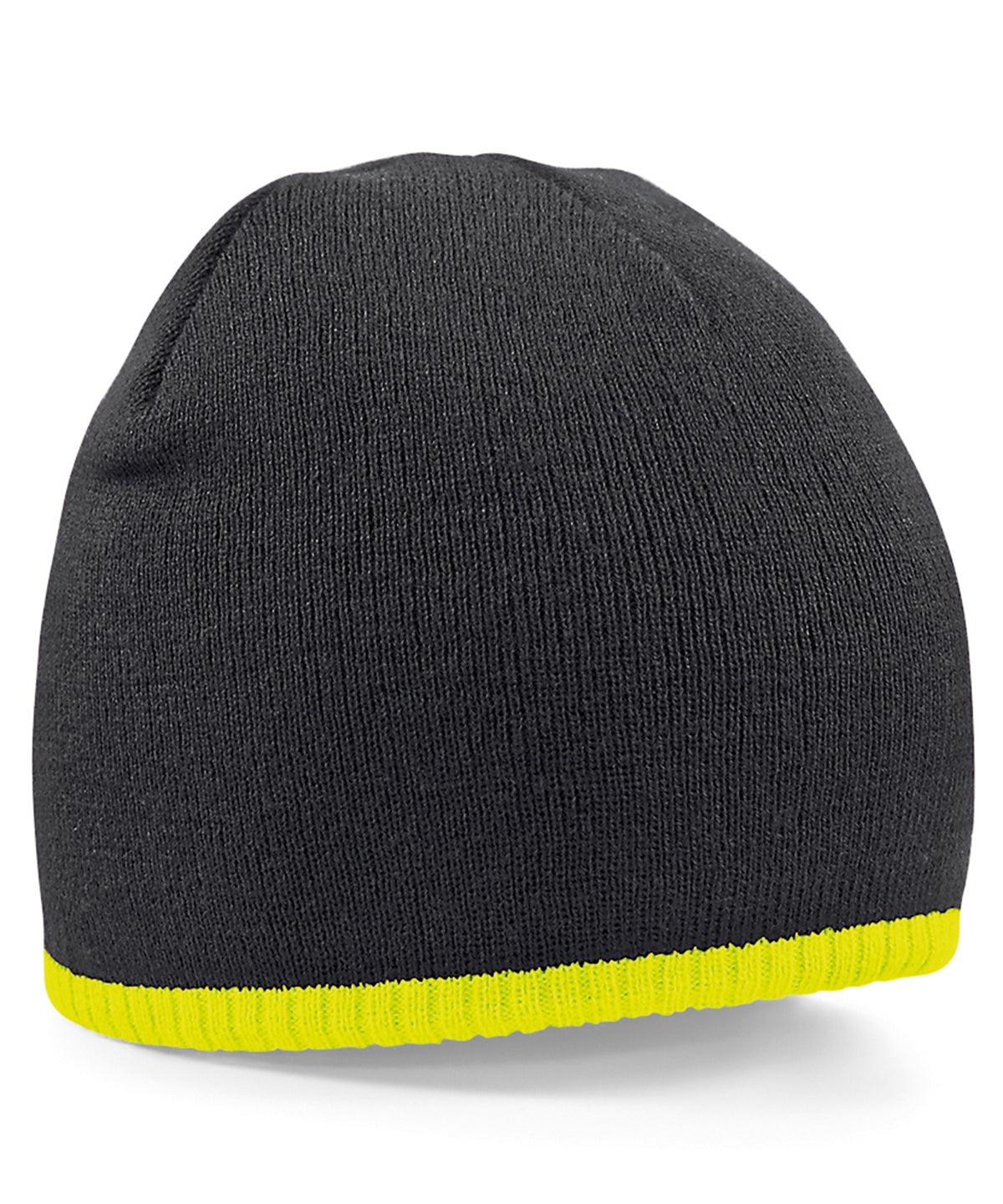 Black/Fluorescent Yellow - Two-tone pull-on beanie Hats Beechfield Headwear, Knitwear, Must Haves, Winter Essentials Schoolwear Centres