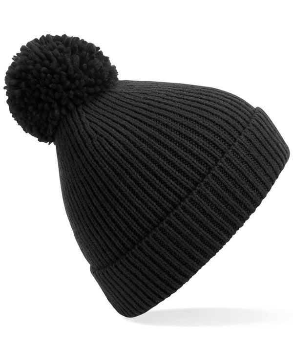 Black - Engineered knit ribbed pom pom beanie Hats Beechfield Directory, Headwear, Knitwear, Rebrandable, Winter Essentials Schoolwear Centres