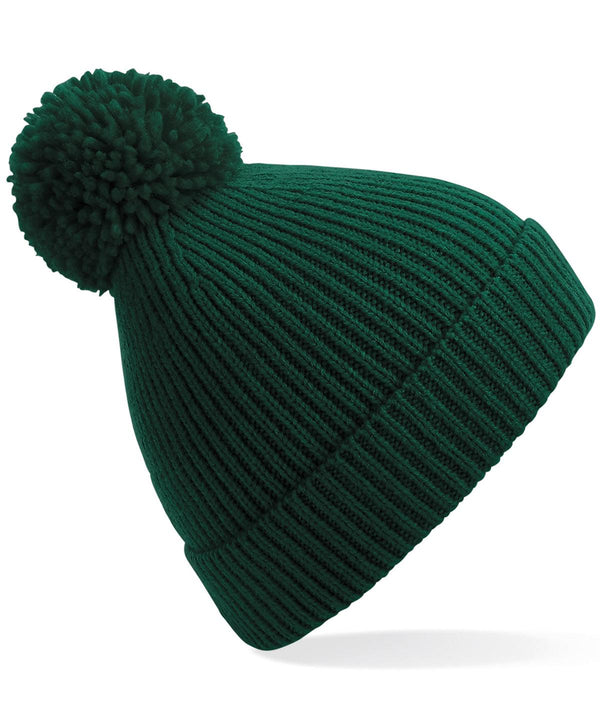 Bottle Green - Engineered knit ribbed pom pom beanie Hats Beechfield Directory, Headwear, Knitwear, Rebrandable, Winter Essentials Schoolwear Centres