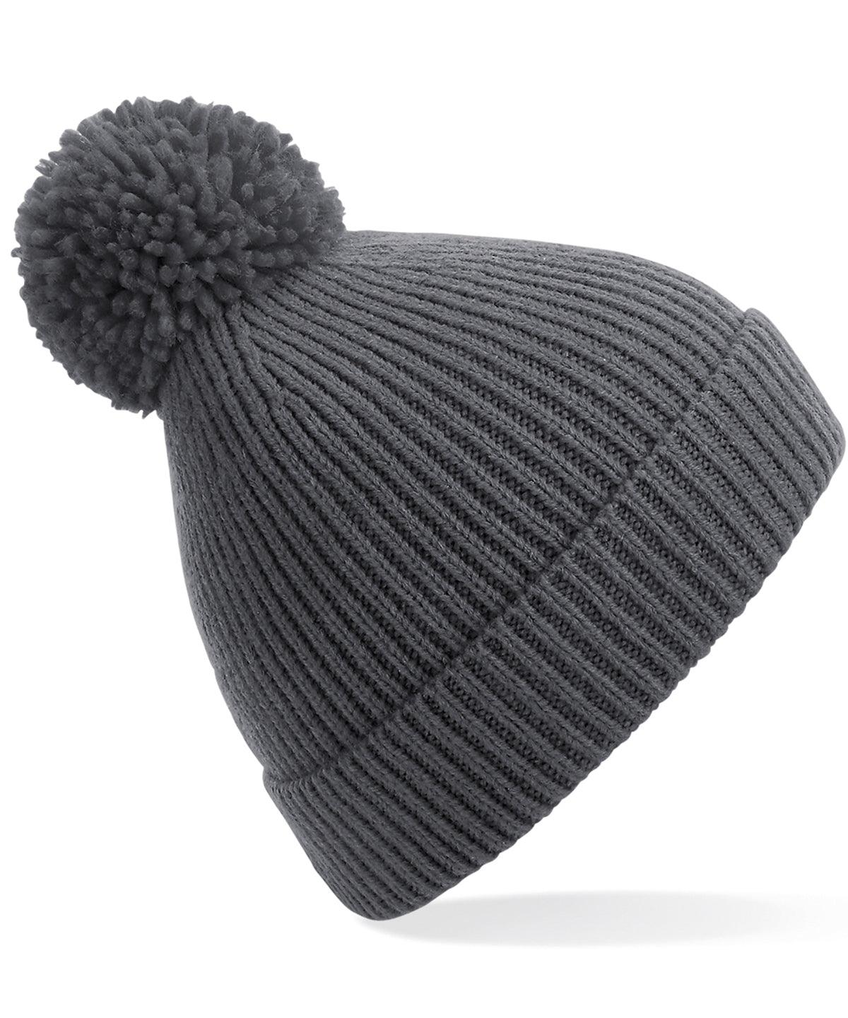 Graphite Grey - Engineered knit ribbed pom pom beanie Hats Beechfield Directory, Headwear, Knitwear, Rebrandable, Winter Essentials Schoolwear Centres