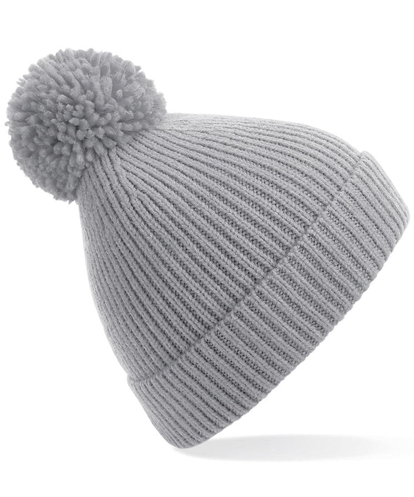 Light Grey - Engineered knit ribbed pom pom beanie Hats Beechfield Directory, Headwear, Knitwear, Rebrandable, Winter Essentials Schoolwear Centres