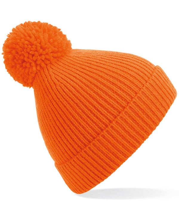 Orange - Engineered knit ribbed pom pom beanie Hats Beechfield Directory, Headwear, Knitwear, Rebrandable, Winter Essentials Schoolwear Centres