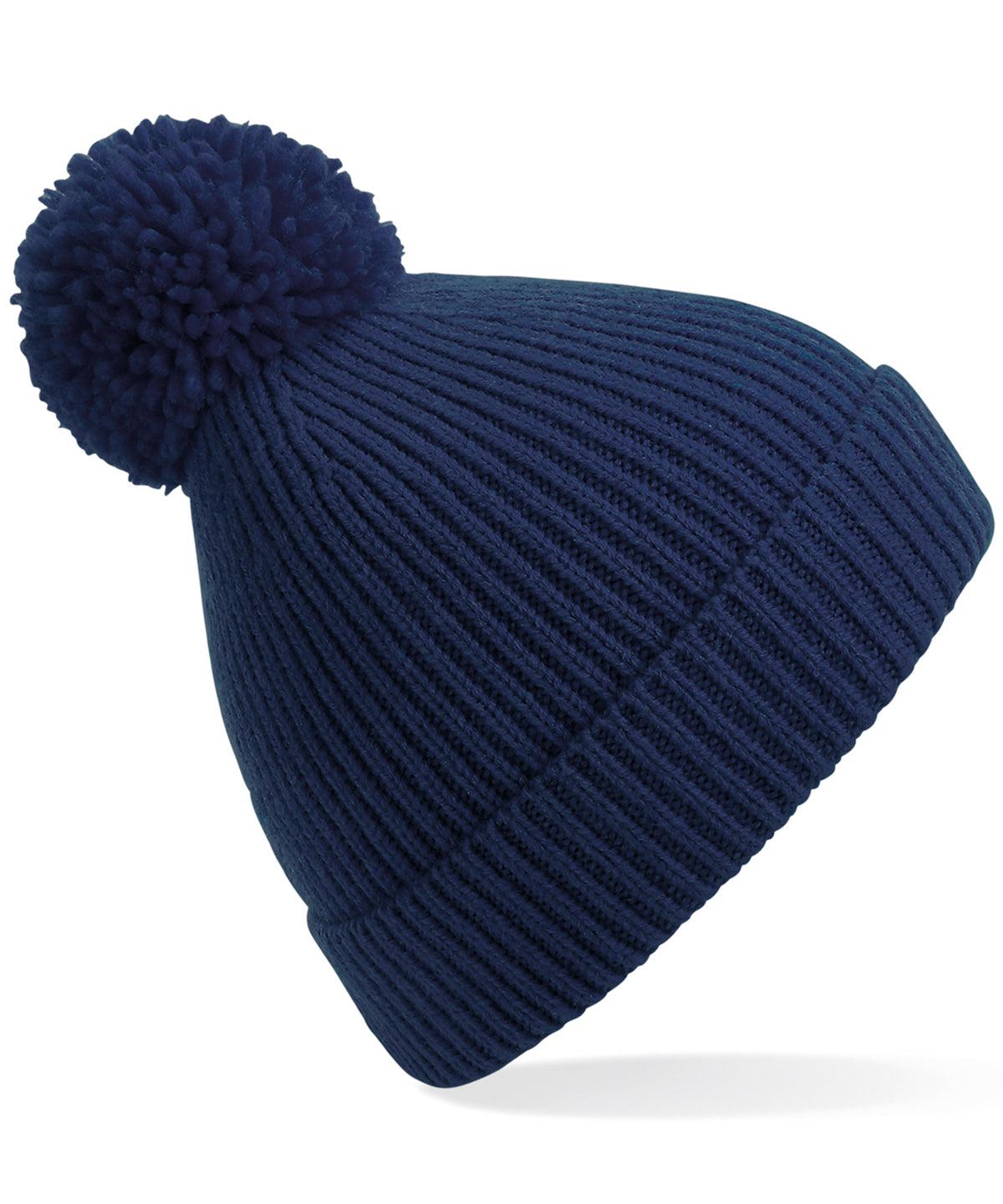 Oxford Navy - Engineered knit ribbed pom pom beanie Hats Beechfield Directory, Headwear, Knitwear, Rebrandable, Winter Essentials Schoolwear Centres