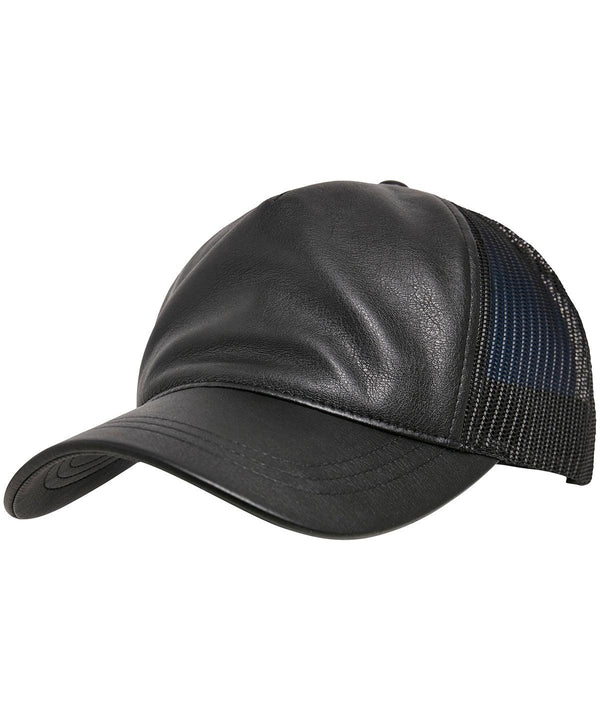 Black/Black - Leather trucker Caps Flexfit by Yupoong Directory, Headwear, Rebrandable Schoolwear Centres