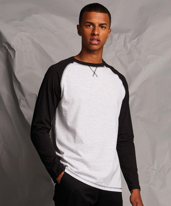 White/Light Heather Grey - Long-sleeved baseball T T-Shirts Front Row Rebrandable, T-Shirts & Vests Schoolwear Centres