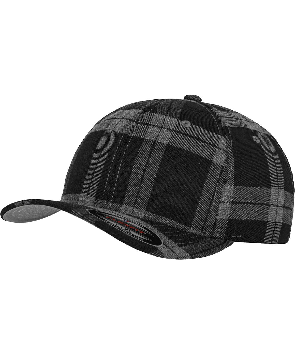 Black/Grey - Flexfit tartan plaid (6197) Caps Flexfit by Yupoong Headwear, Rebrandable Schoolwear Centres