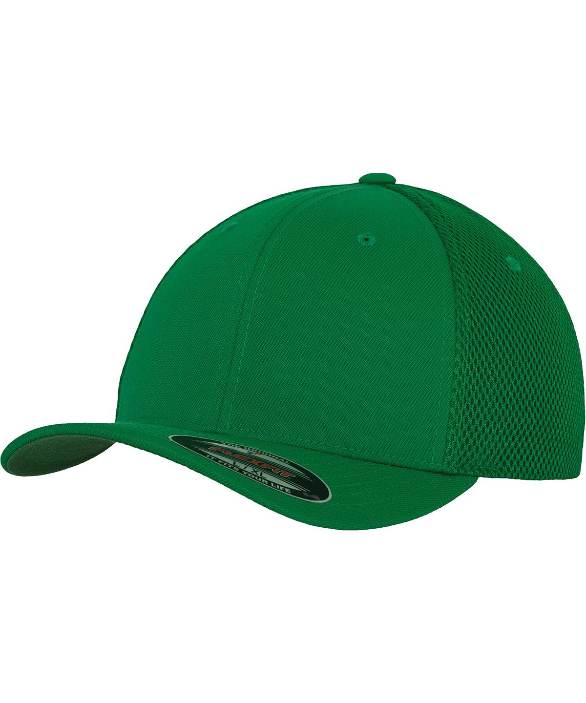 Green - Flexfit tactel mesh (6533) Caps Flexfit by Yupoong Headwear, Rebrandable Schoolwear Centres