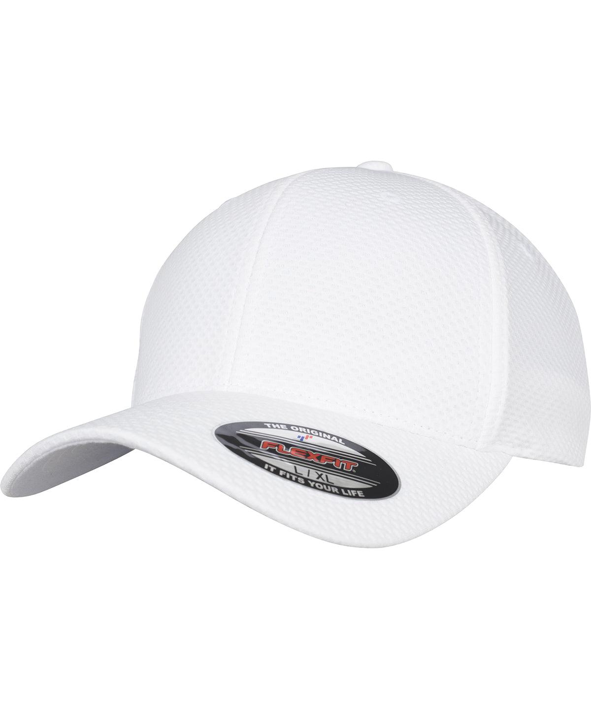 White - Flexfit 3D hexagon Jersey cap (6584) Caps Flexfit by Yupoong Headwear, Rebrandable Schoolwear Centres