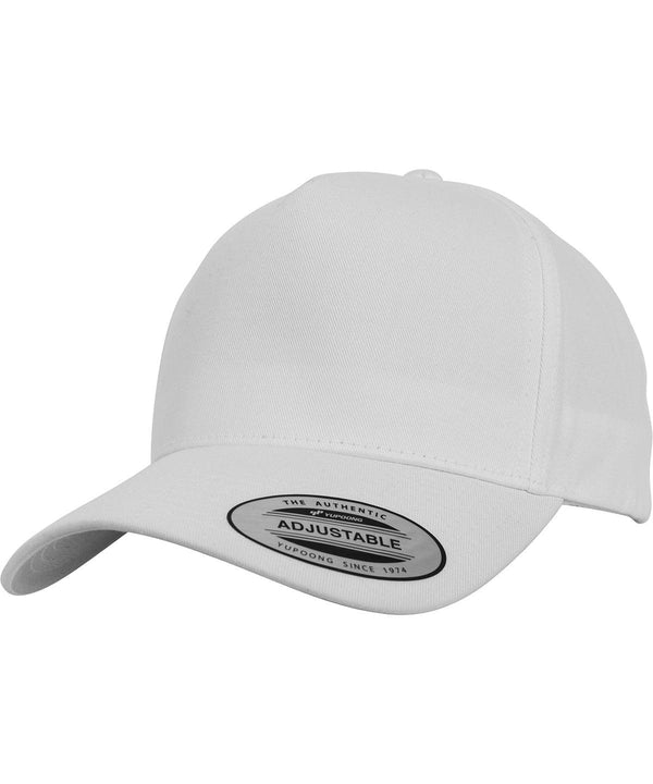 White - 5-panel curved classic snapback (7707) Caps Flexfit by Yupoong Headwear, New Colours for 2023, Rebrandable Schoolwear Centres