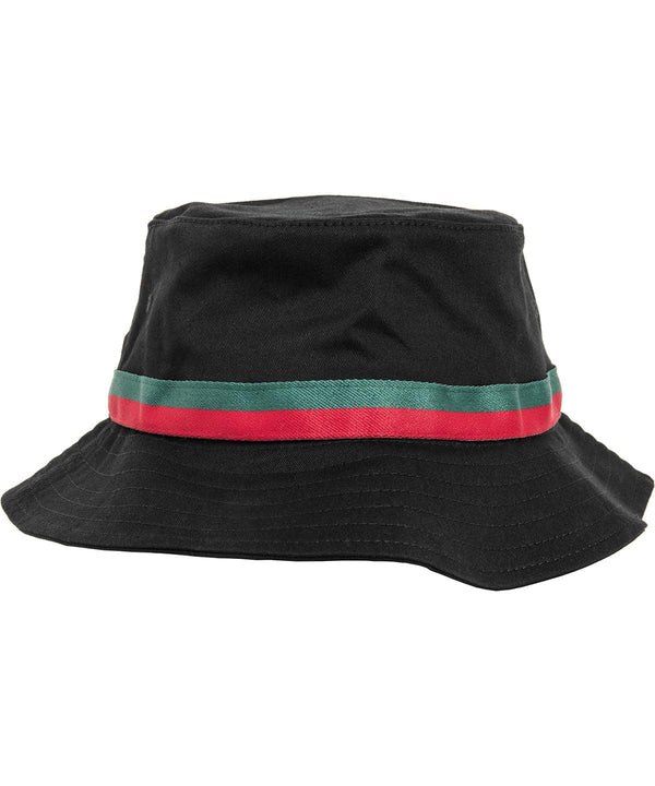 Black/Fire Red/Green - Stripe bucket hat (5003S) Hats Flexfit by Yupoong Headwear, Rebrandable Schoolwear Centres