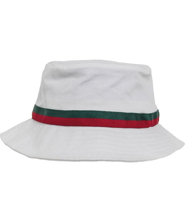 White/Fire Red/Green - Stripe bucket hat (5003S) Hats Flexfit by Yupoong Headwear, Rebrandable Schoolwear Centres