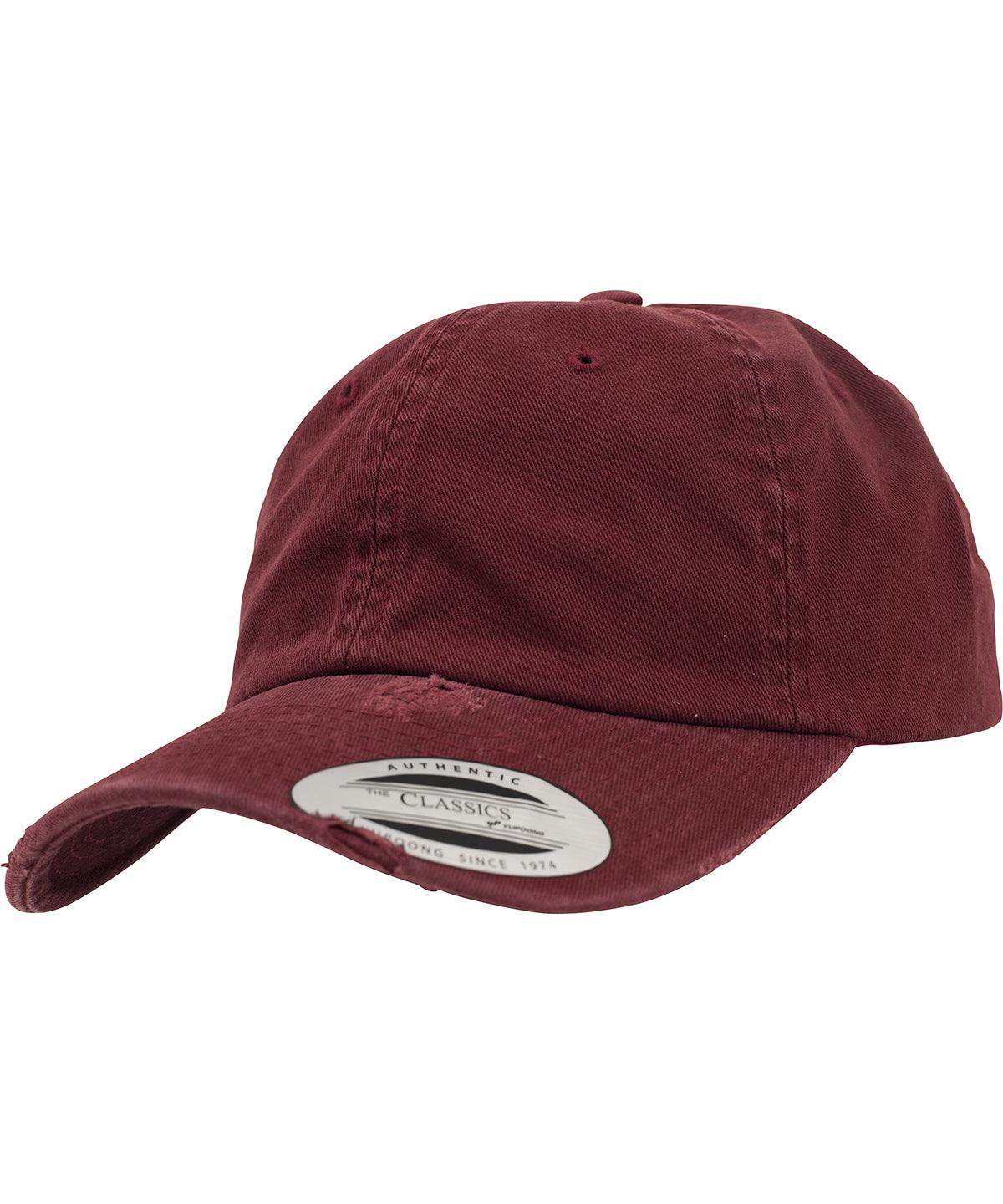 Maroon - Low-profile destroyed cap (6245DC) Caps Flexfit by Yupoong Headwear, Rebrandable Schoolwear Centres