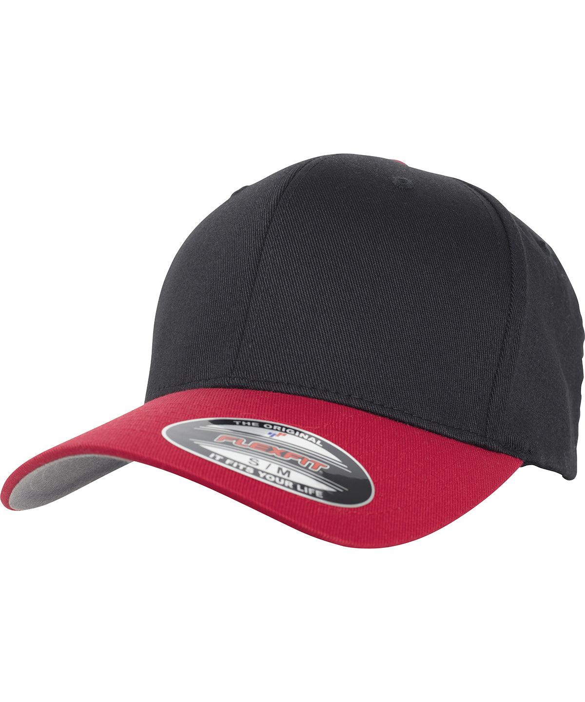 Black/Red - Flexfit woolly combed 2-tone (6277T) Caps Flexfit by Yupoong Headwear Schoolwear Centres