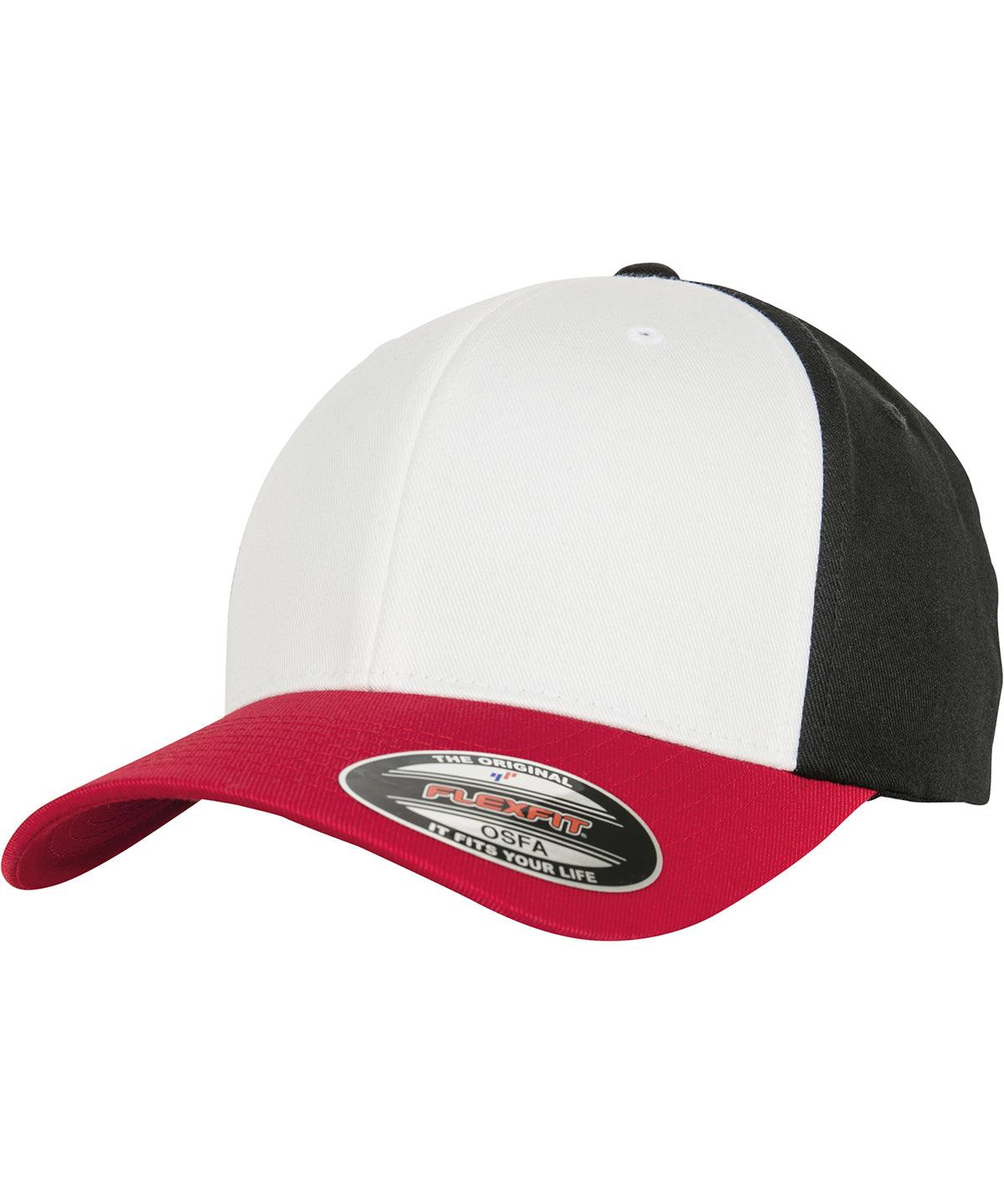 Red/White/Black - 3-tone Flexfit (6277TT) Caps Flexfit by Yupoong Headwear Schoolwear Centres