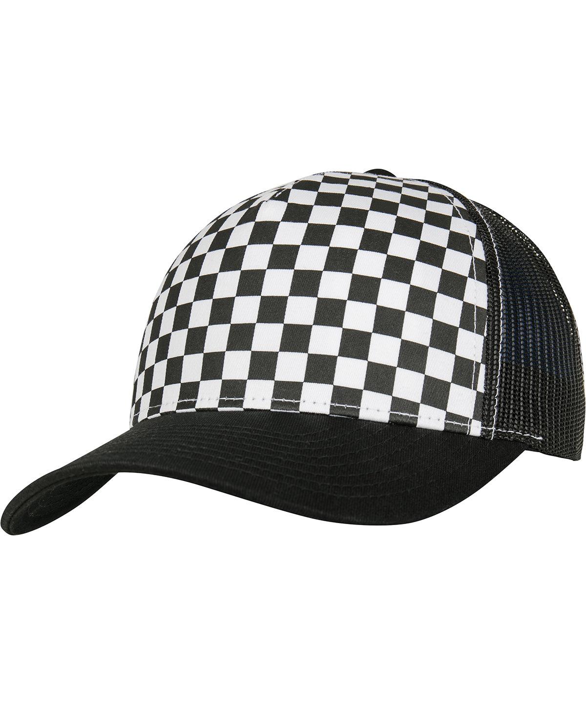 Black/White - Checkerboard retro trucker (6506CB) Caps Flexfit by Yupoong Headwear Schoolwear Centres