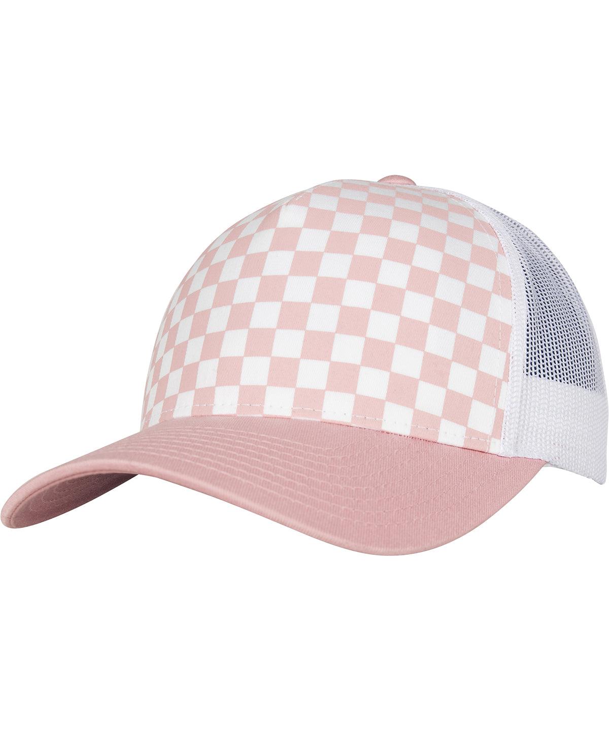 Light Rose/White - Checkerboard retro trucker (6506CB) Caps Flexfit by Yupoong Headwear Schoolwear Centres