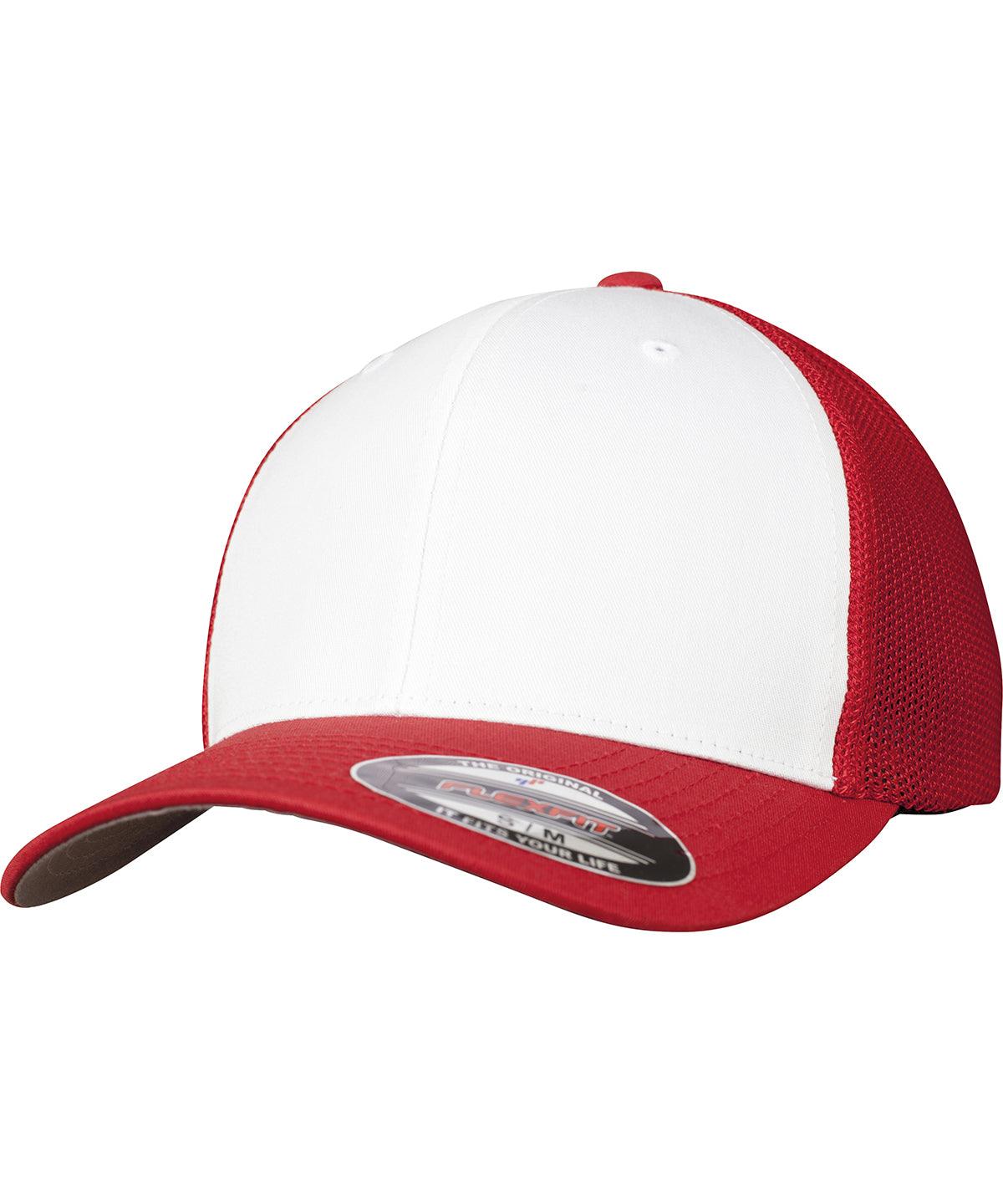 Red/White/Red - Flexfit mesh coloured front (6511CF) Caps Flexfit by Yupoong Camo, Headwear Schoolwear Centres